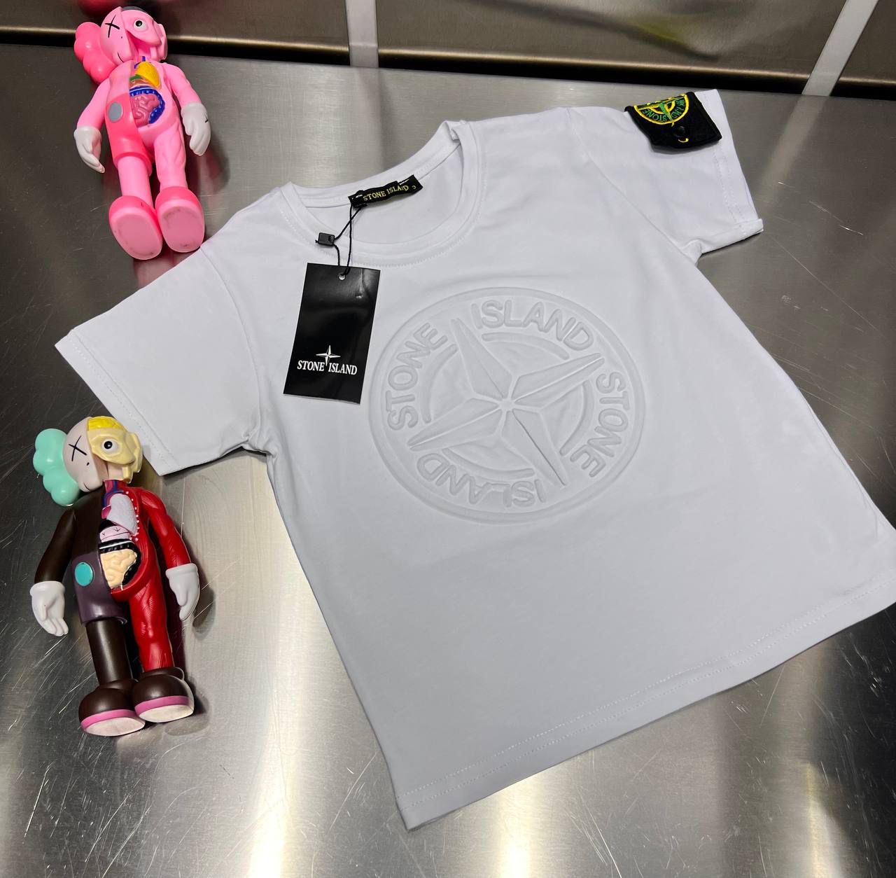 Stone Island t-shirt dubbel logo wit