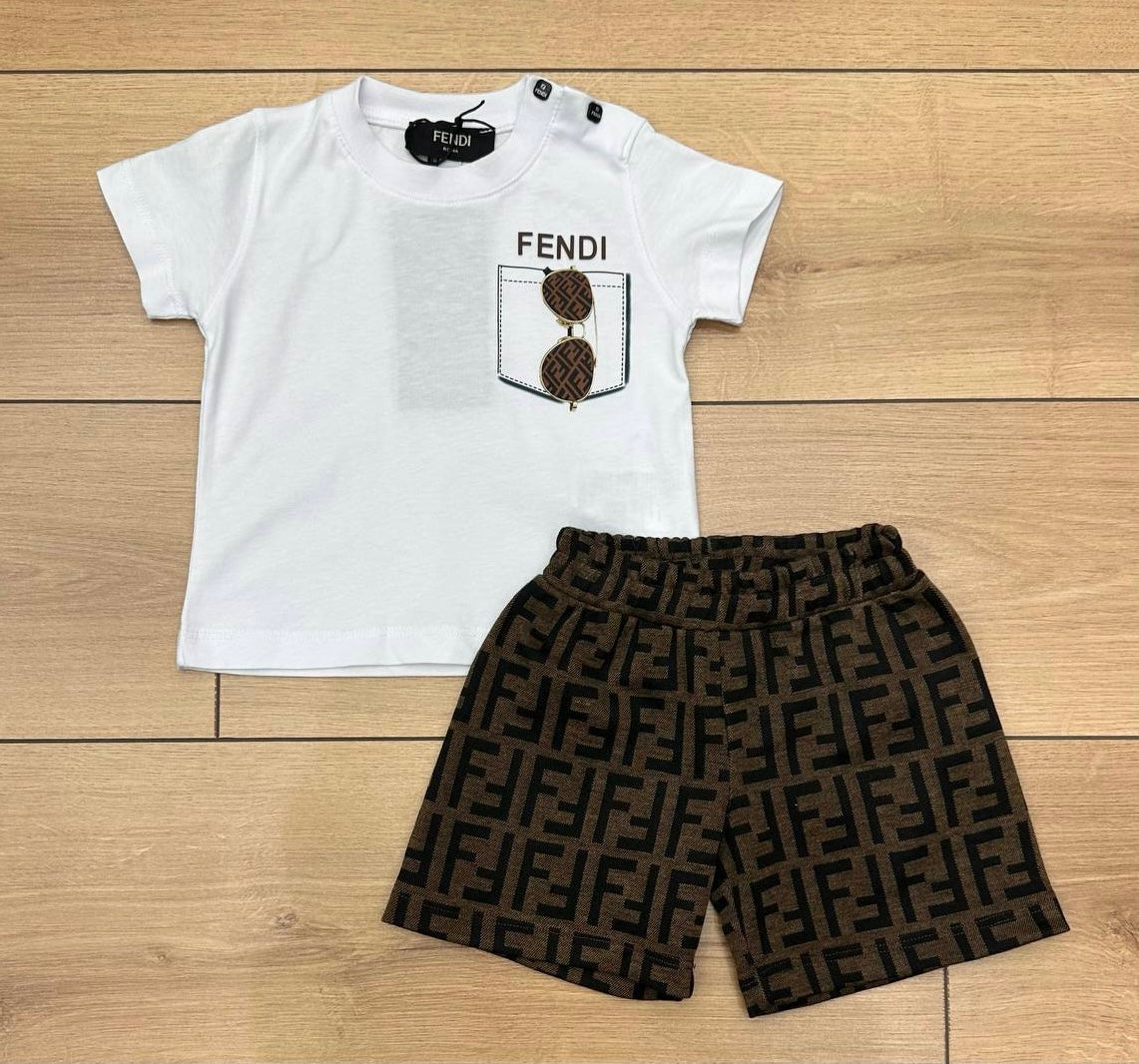 Fendi Zomersetje baby wit bruin