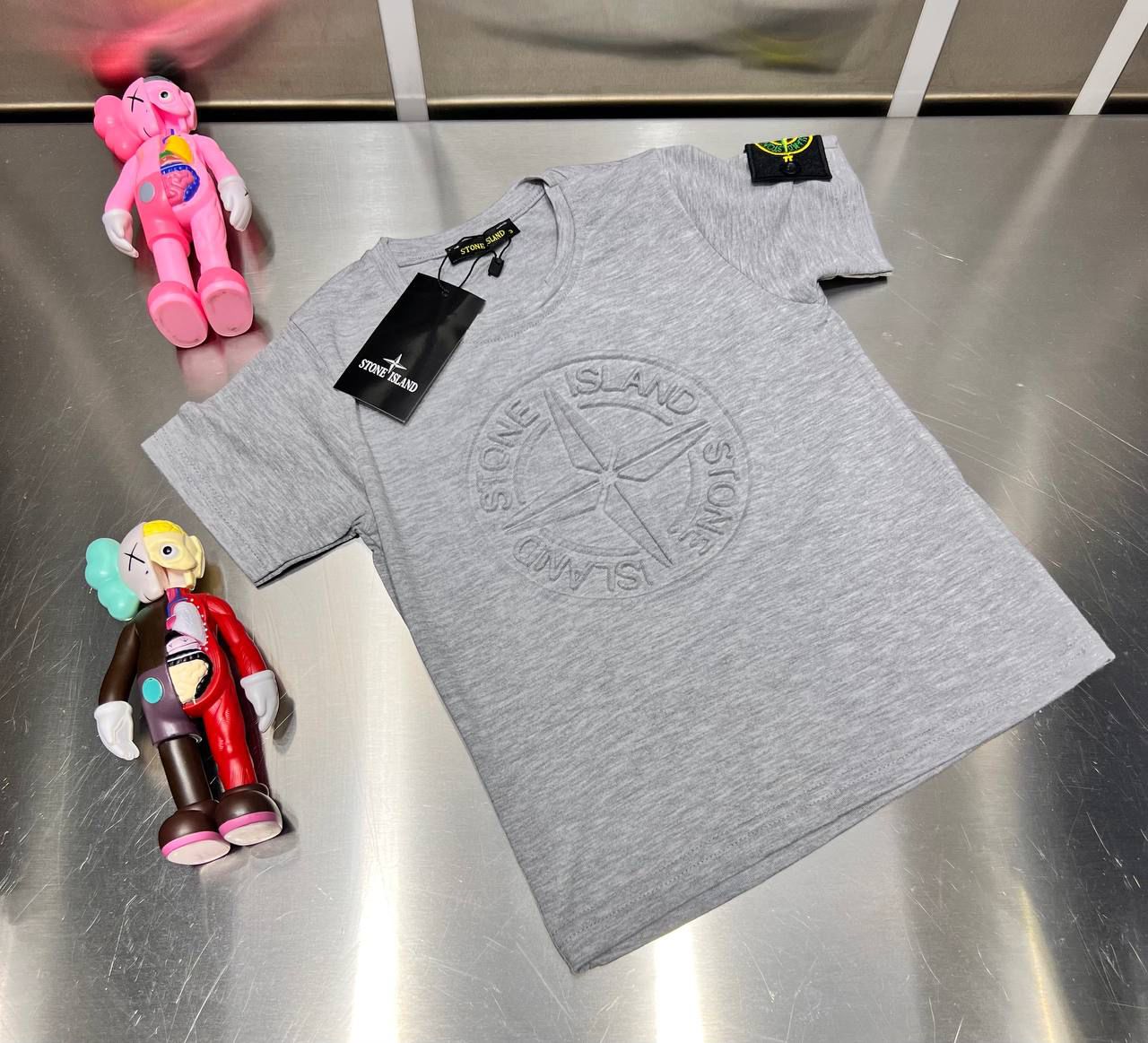 Stone Island t-shirt dubbel logo grijs