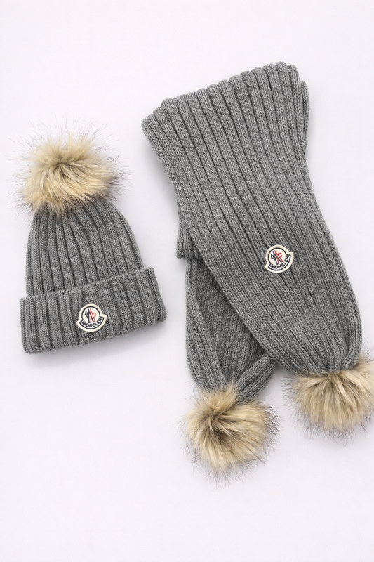 Moncler muts+sjaal set grijs