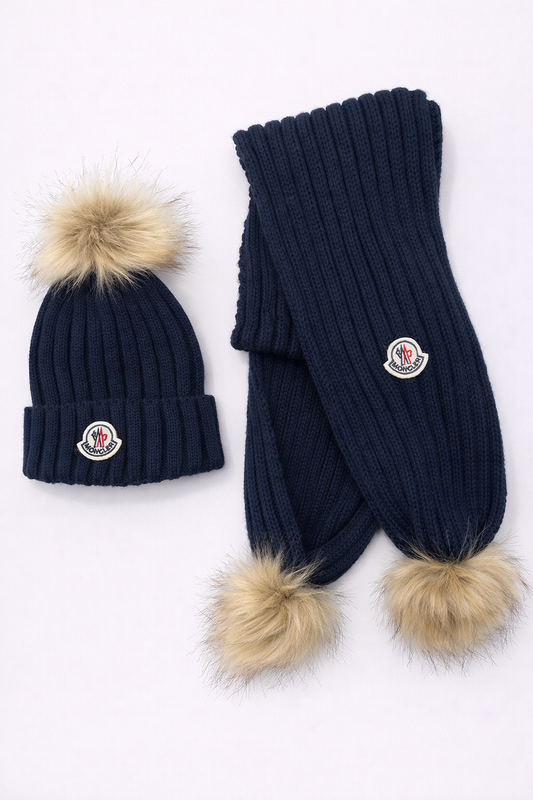 Moncler muts+sjaal set blauw