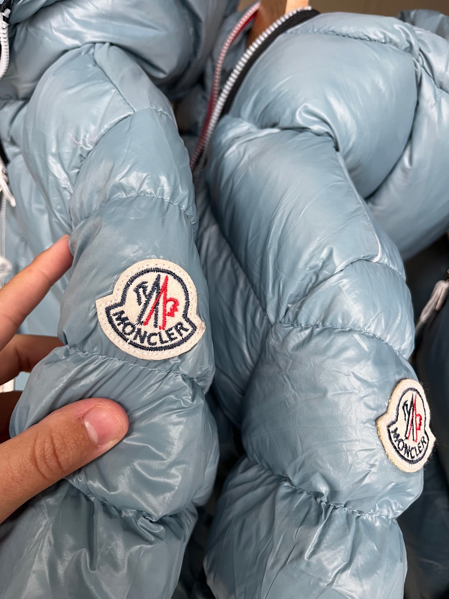 Moncler winterjas lichtblauw