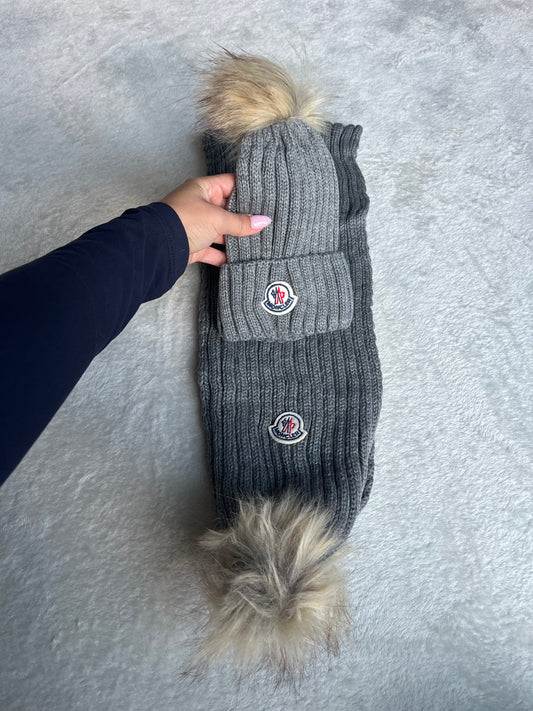 Moncler muts+sjaal set grijs